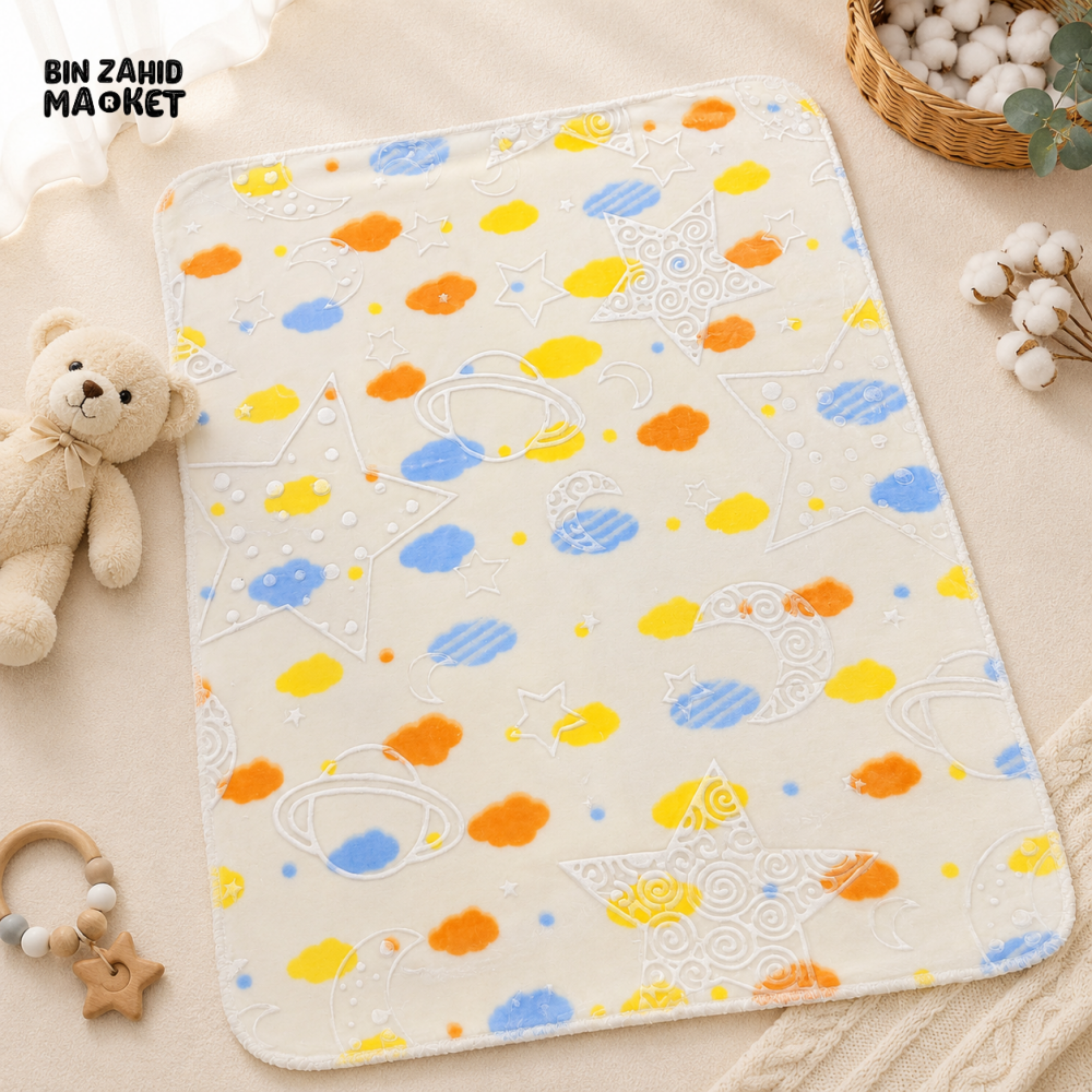HAPPIMUMS BABY PLUSH SLEEPING BLANKET DOUBLE PLY SPACE DREAM 110 × 80 CM - CREAM