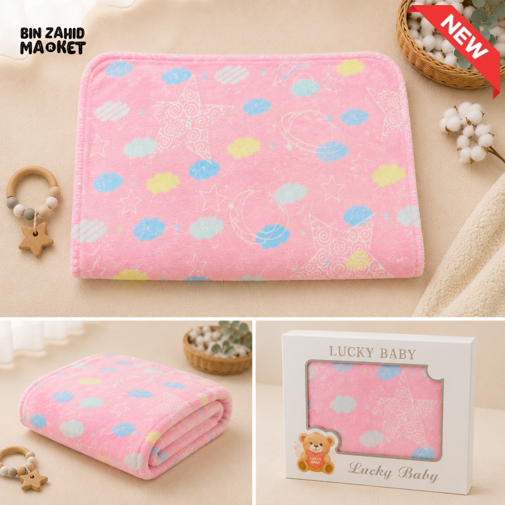 HAPPIMUMS BABY PLUSH SLEEPING BLANKET DOUBLE PLY SPACE DREAM 110 × 80 CM - PINK