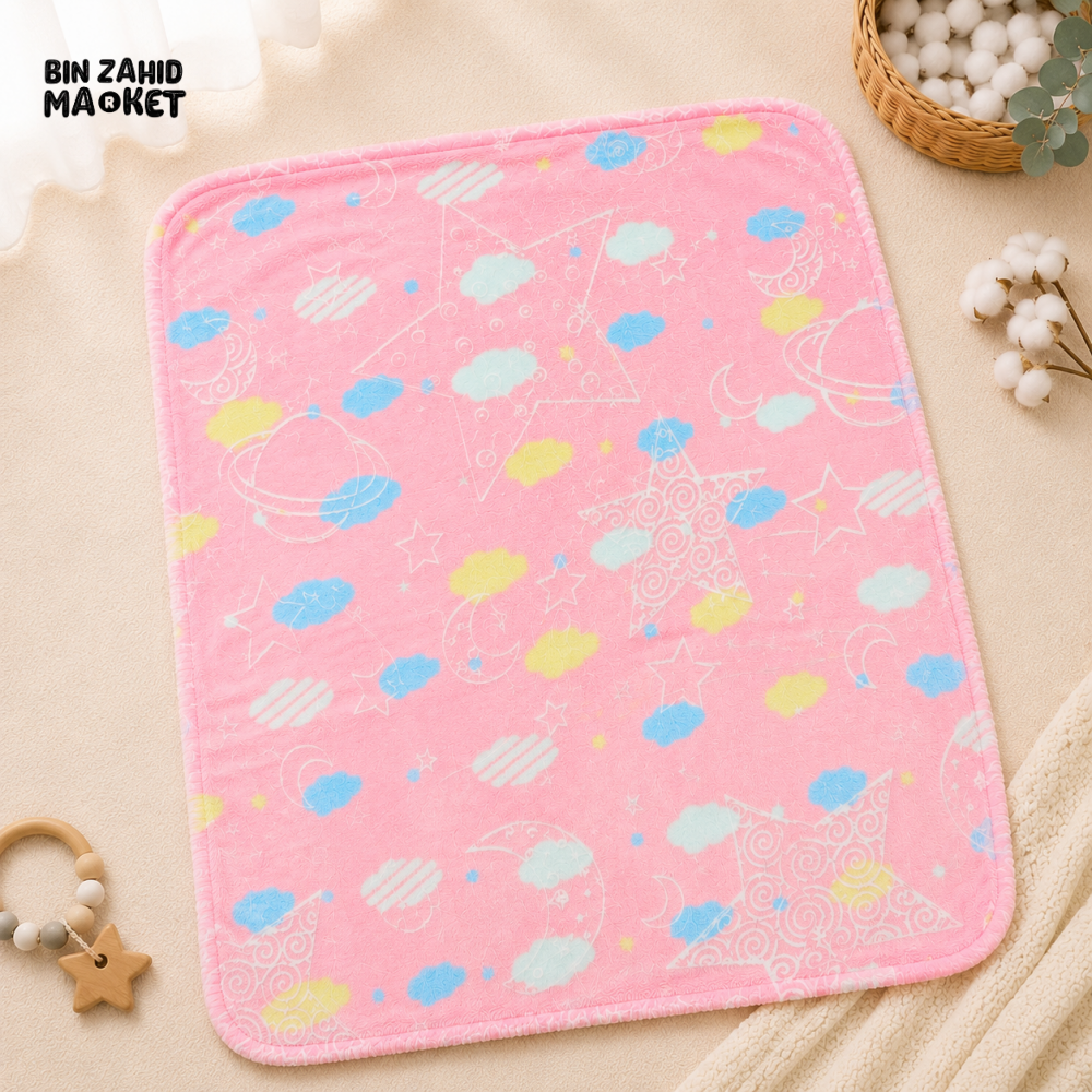 HAPPIMUMS BABY PLUSH SLEEPING BLANKET DOUBLE PLY SPACE DREAM 110 × 80 CM - PINK