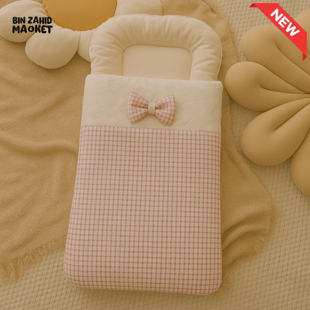 BABY SLEEPING BAG - PINK BOW CHECKED PATTERN