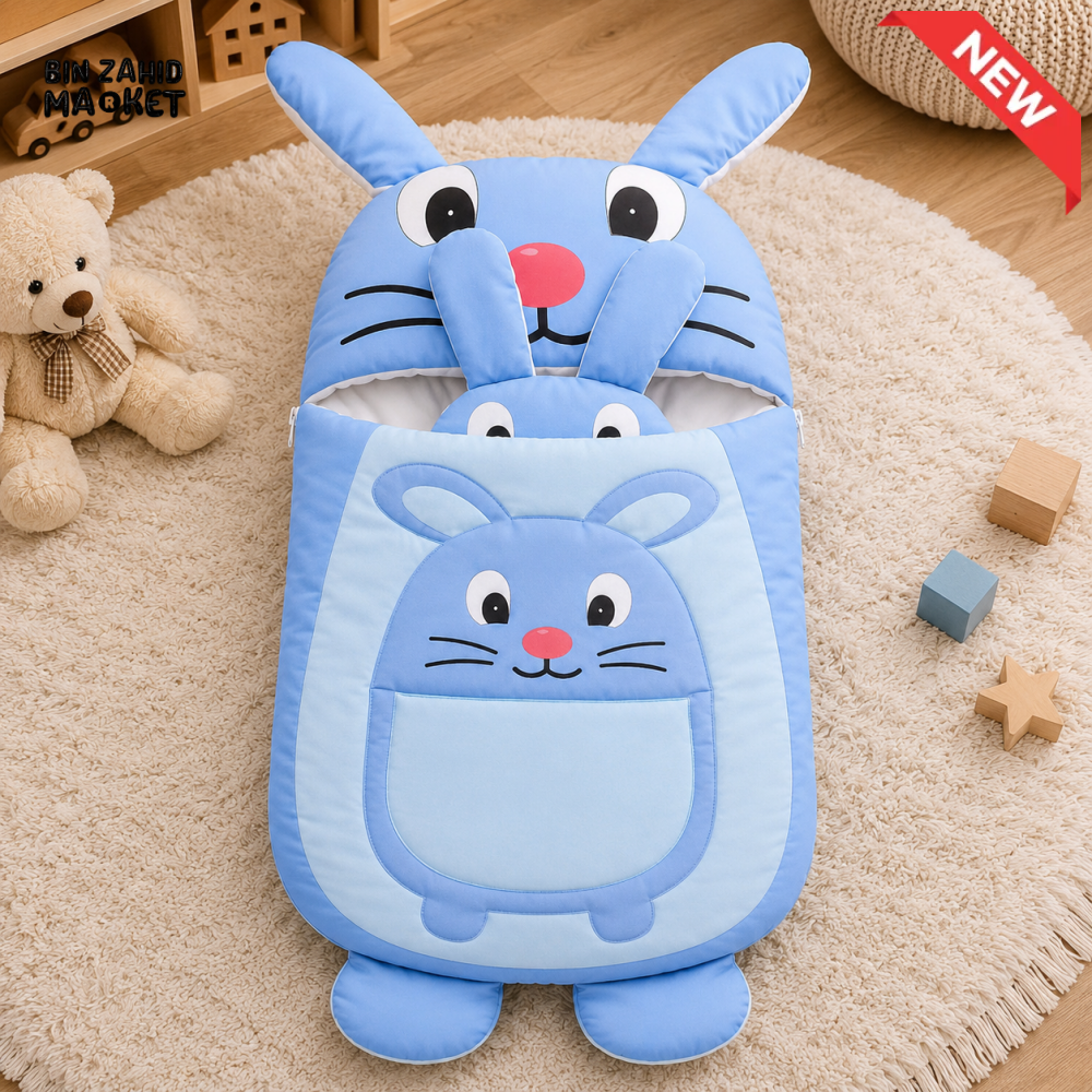 HAPPIMUMS CHARACTER CUDDLY CARRY NEST WITH PILLOW - BLUE BUNNY