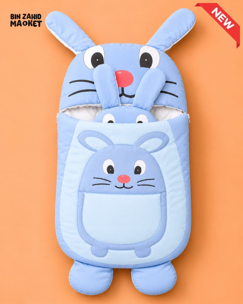 HAPPIMUMS CHARACTER CUDDLY CARRY NEST WITH PILLOW - BLUE BUNNY