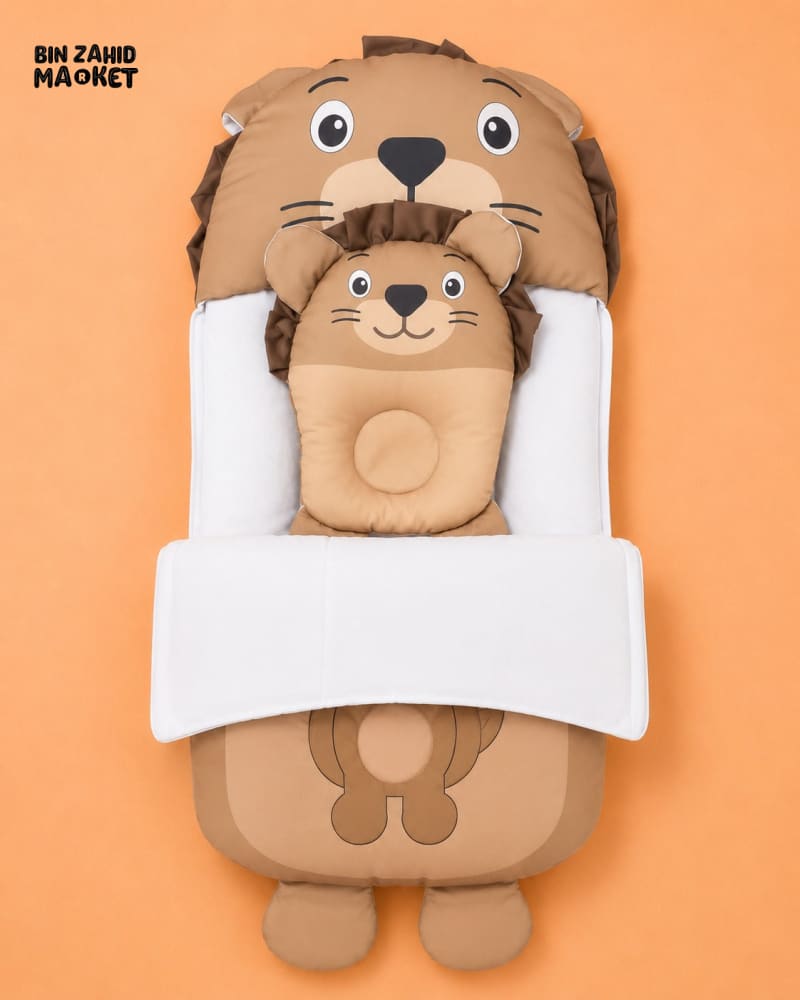 HAPPIMUMS CHARACTER CUDDLY CARRY NEST WITH PILLOW - BROWN LION