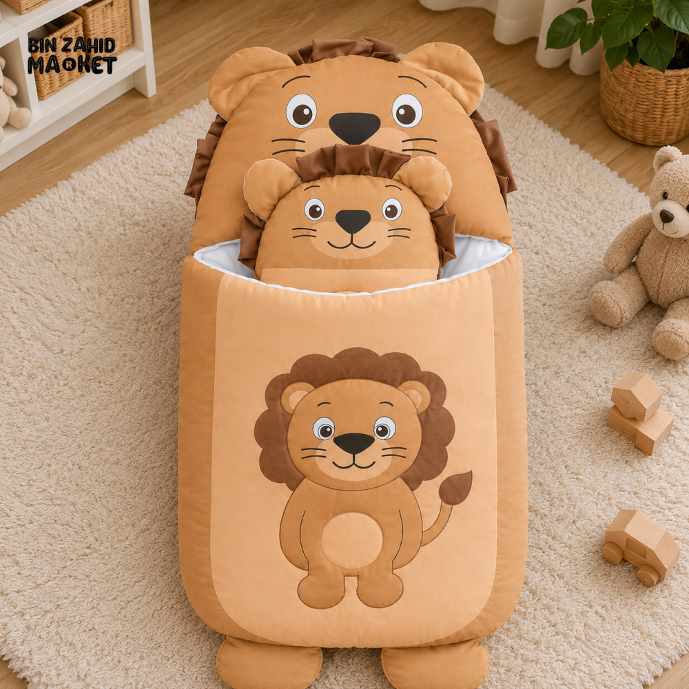 HAPPIMUMS CHARACTER CUDDLY CARRY NEST WITH PILLOW - BROWN LION