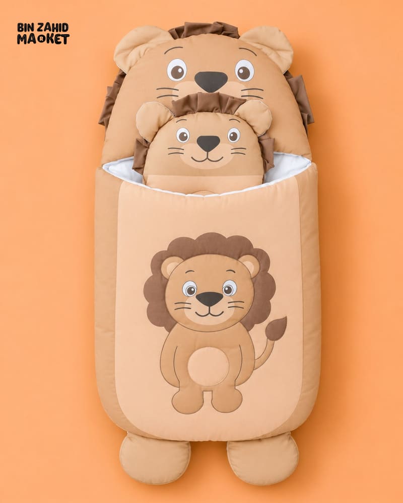 HAPPIMUMS CHARACTER CUDDLY CARRY NEST WITH PILLOW - BROWN LION