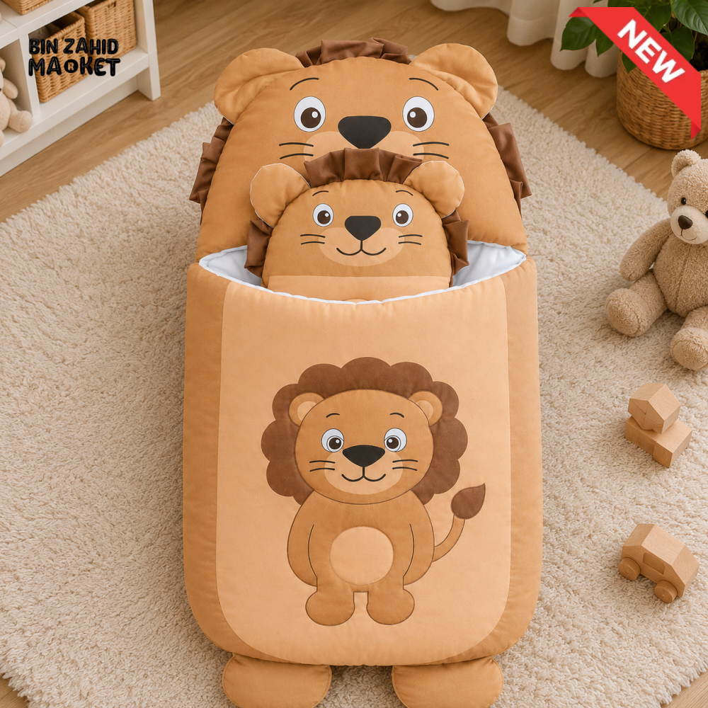 HAPPIMUMS CHARACTER CUDDLY CARRY NEST WITH PILLOW - BROWN LION