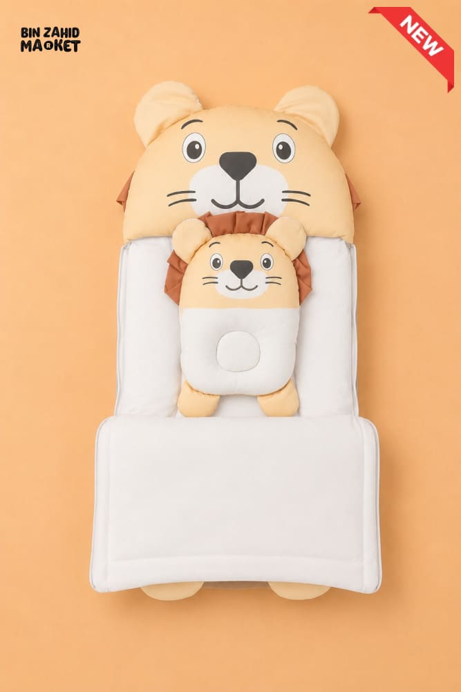 HAPPIMUMS CHARACTER CUDDLY CARRY NEST WITH PILLOW - CREAM LION