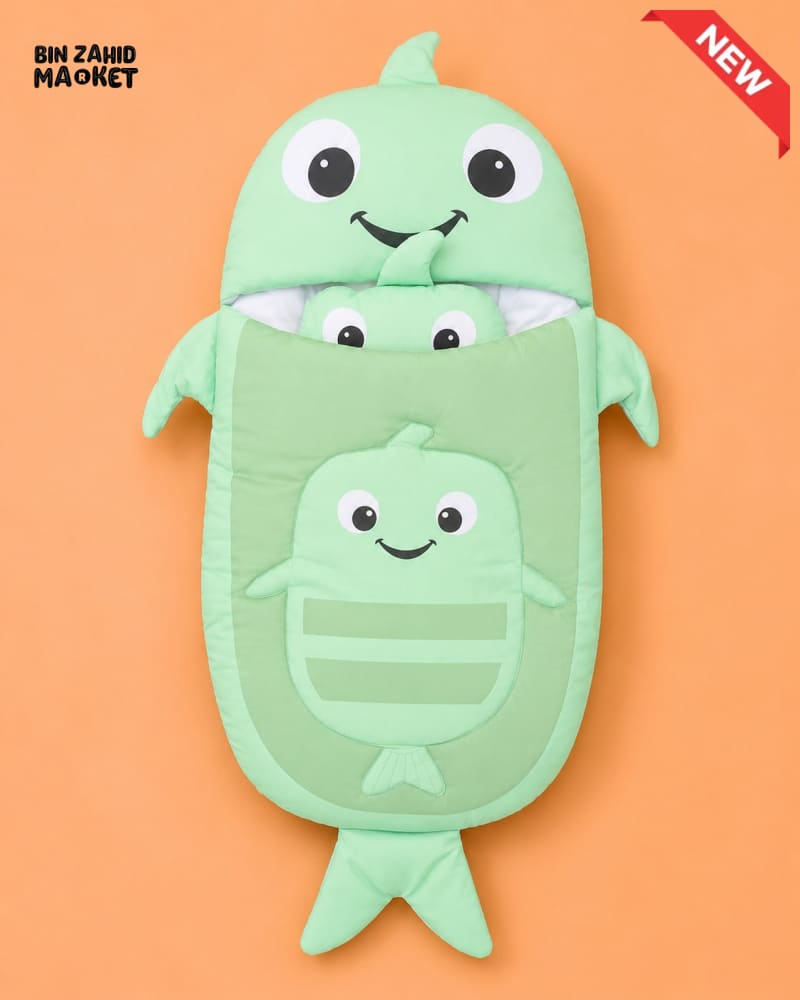 HAPPIMUMS CHARACTER CUDDLY CARRY NEST WITH PILLOW - GREEN FISH