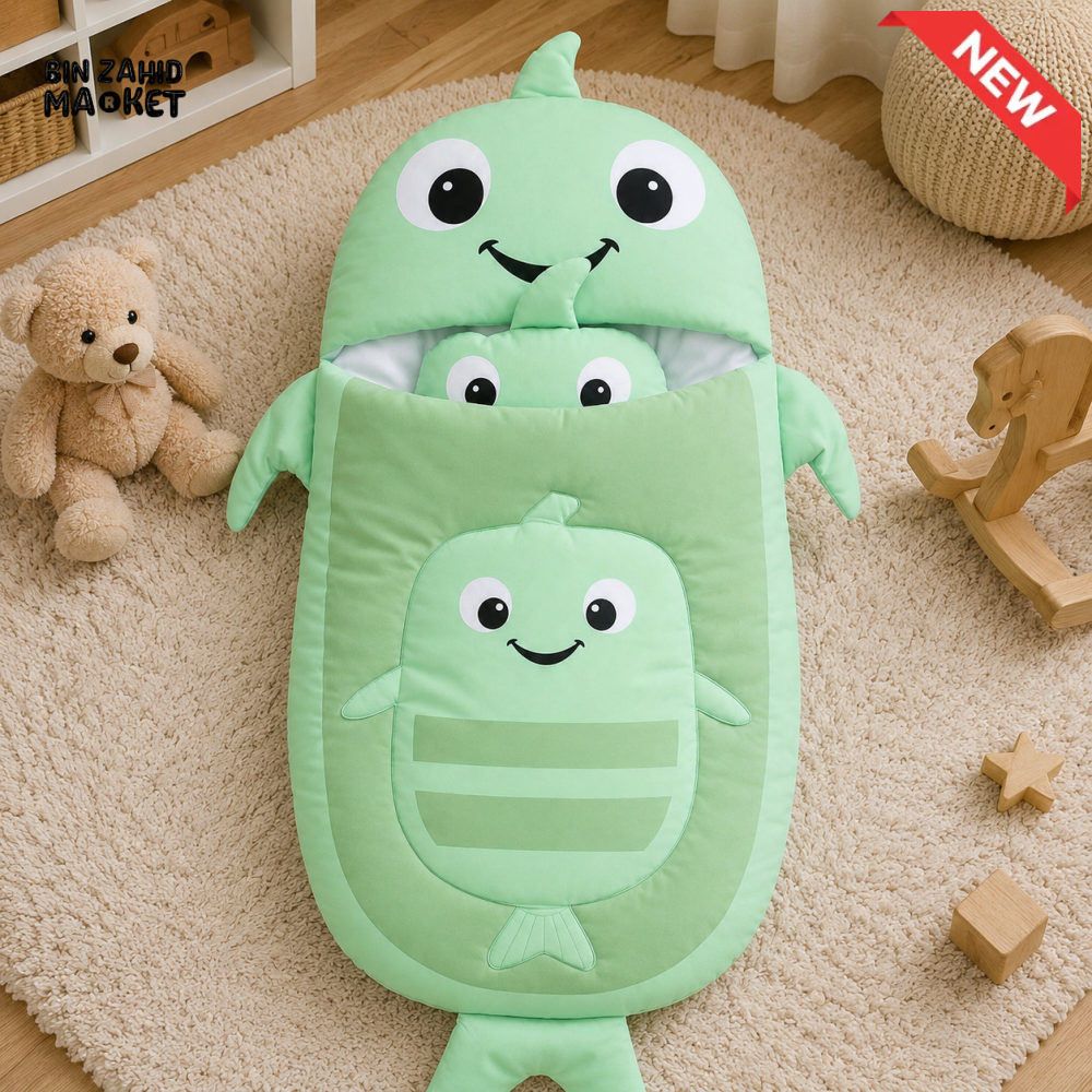 HAPPIMUMS CHARACTER CUDDLY CARRY NEST WITH PILLOW - GREEN FISH