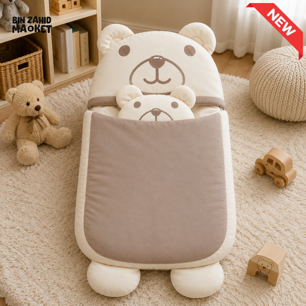HAPPIMUMS CHARACTER CUDDLY CARRY NEST WITH PILLOW - MINK BEAR