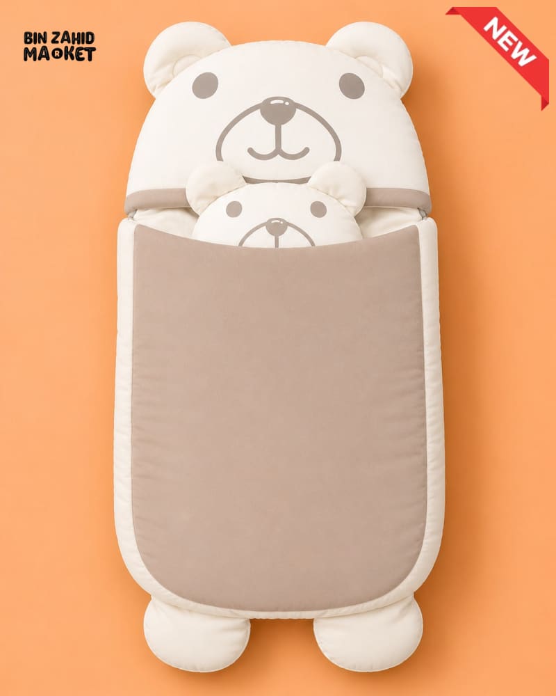 HAPPIMUMS CHARACTER CUDDLY CARRY NEST WITH PILLOW - MINK BEAR