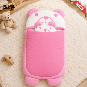 HAPPIMUMS CHARACTER CUDDLY CARRY NEST WITH PILLOW - PINK BEAR