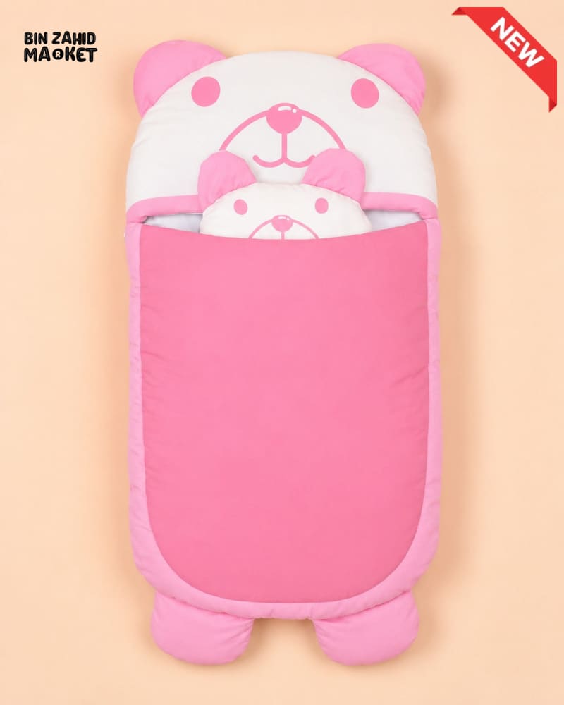HAPPIMUMS CHARACTER CUDDLY CARRY NEST WITH PILLOW - PINK BEAR
