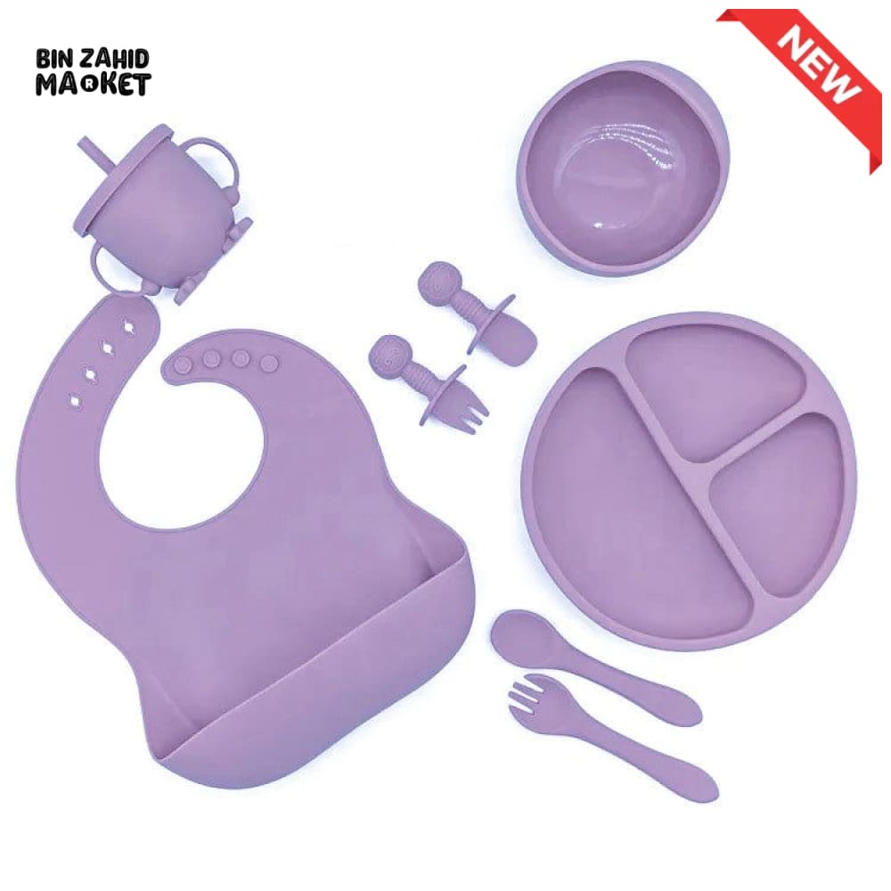 HAPPIMUMS SILICONE BABY 8IN1 TABLEWARE FEEDING SET - BLUE