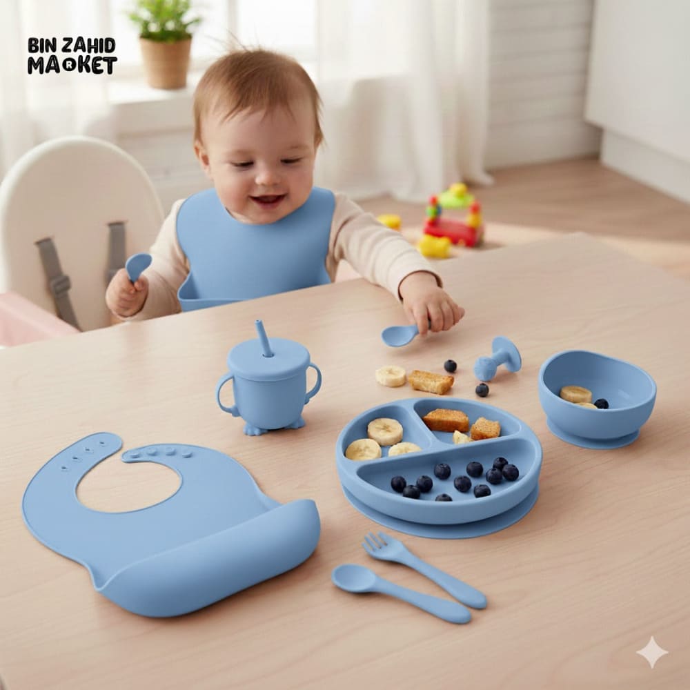 HAPPIMUMS SILICONE BABY 8IN1 TABLEWARE FEEDING SET - GREY