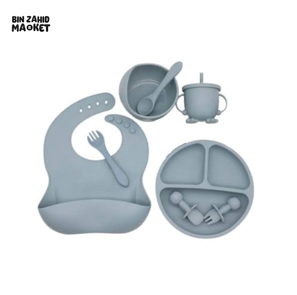 HAPPIMUMS SILICONE BABY 8IN1 TABLEWARE FEEDING SET - GREY