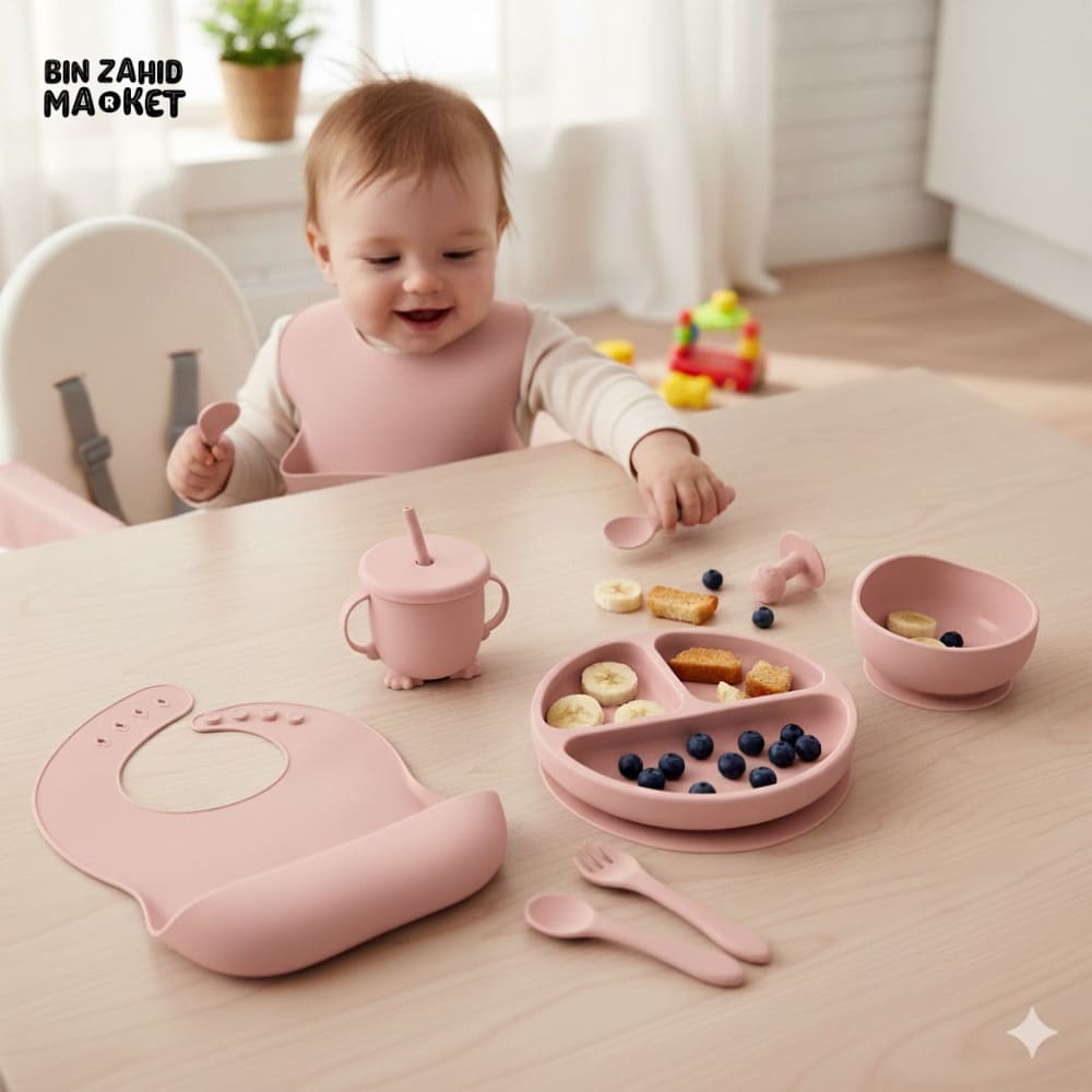 HAPPIMUMS SILICONE BABY 8IN1 TABLEWARE FEEDING SET - GREY
