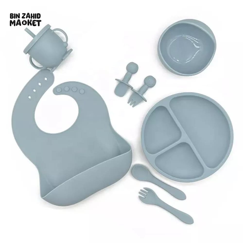HAPPIMUMS SILICONE BABY 8IN1 TABLEWARE FEEDING SET - GREY