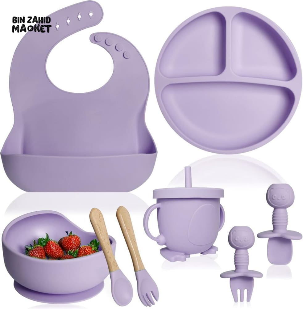 HAPPIMUMS SILICONE BABY 8IN1 TABLEWARE FEEDING SET - GREY