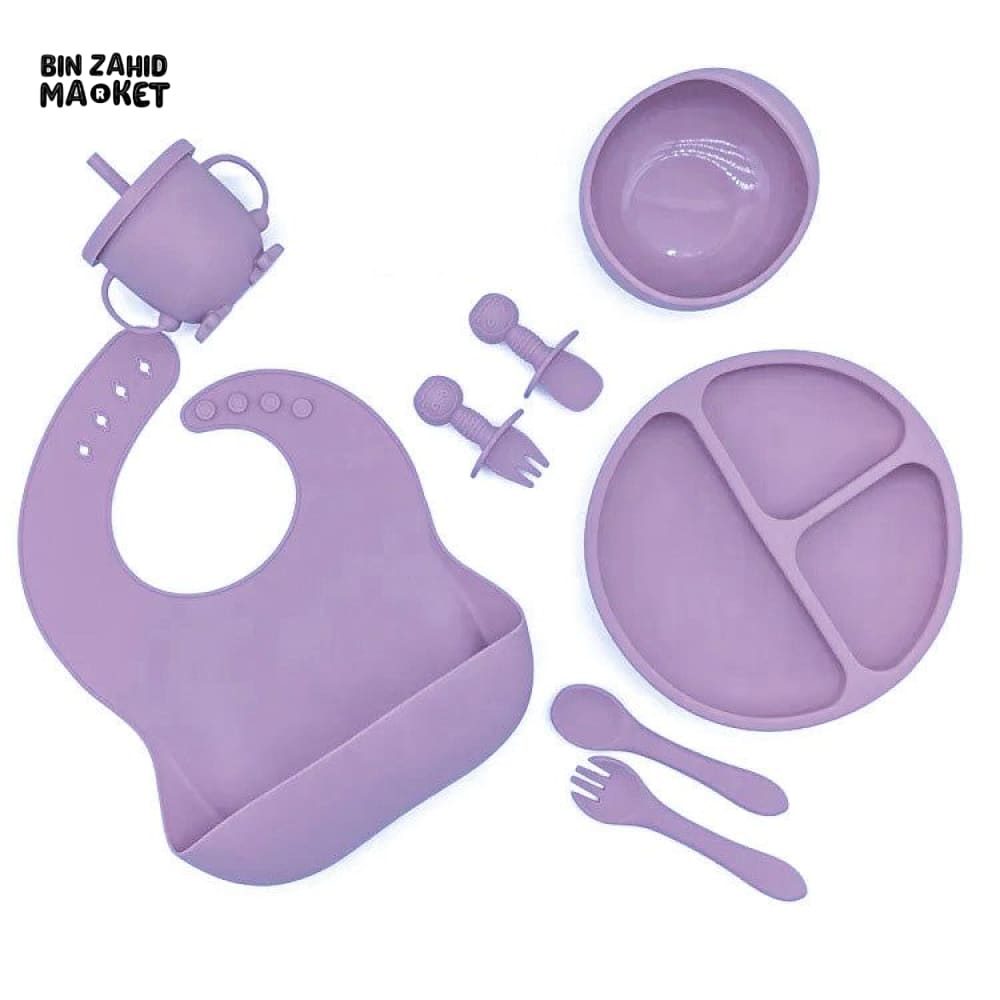 HAPPIMUMS SILICONE BABY 8IN1 TABLEWARE FEEDING SET - GREY