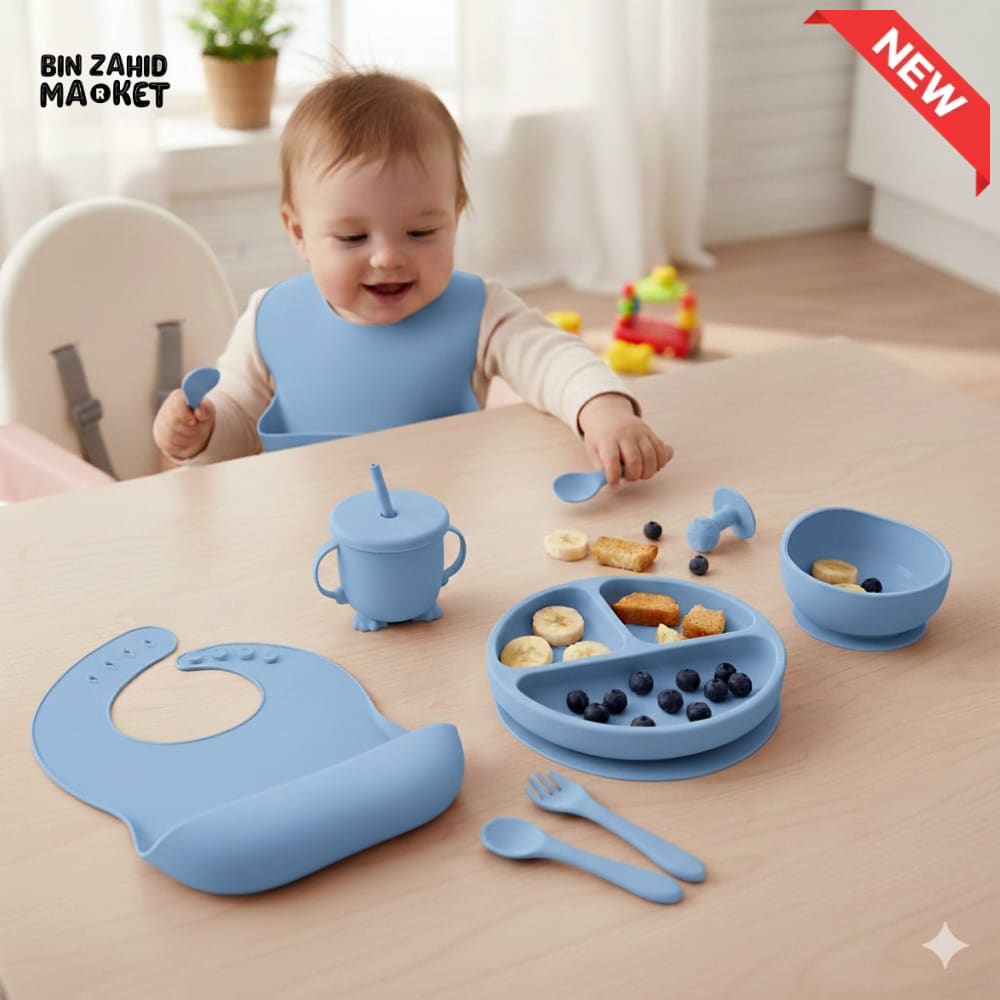 HAPPIMUMS SILICONE BABY 8IN1 TABLEWARE FEEDING SET - GREY