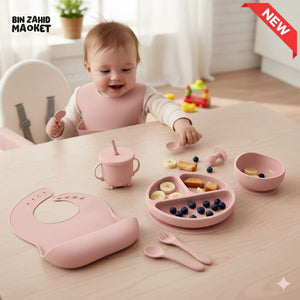 HAPPIMUMS SILICONE BABY 8IN1 TABLEWARE FEEDING SET - PINK