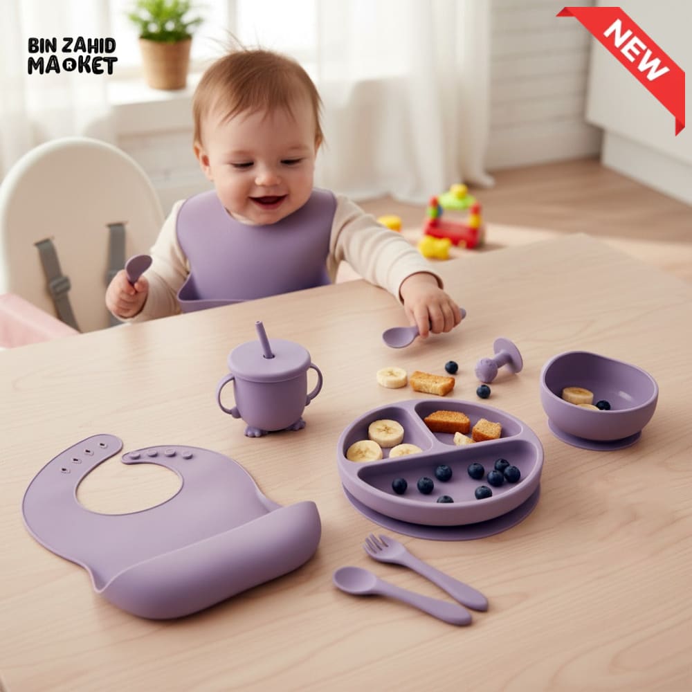 HAPPIMUMS SILICONE BABY 8IN1 TABLEWARE FEEDING SET - PINK