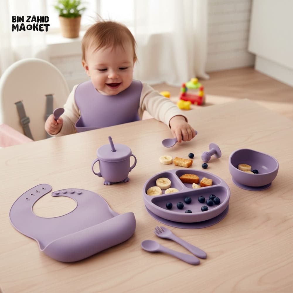 HAPPIMUMS SILICONE BABY 8IN1 TABLEWARE FEEDING SET - PINK
