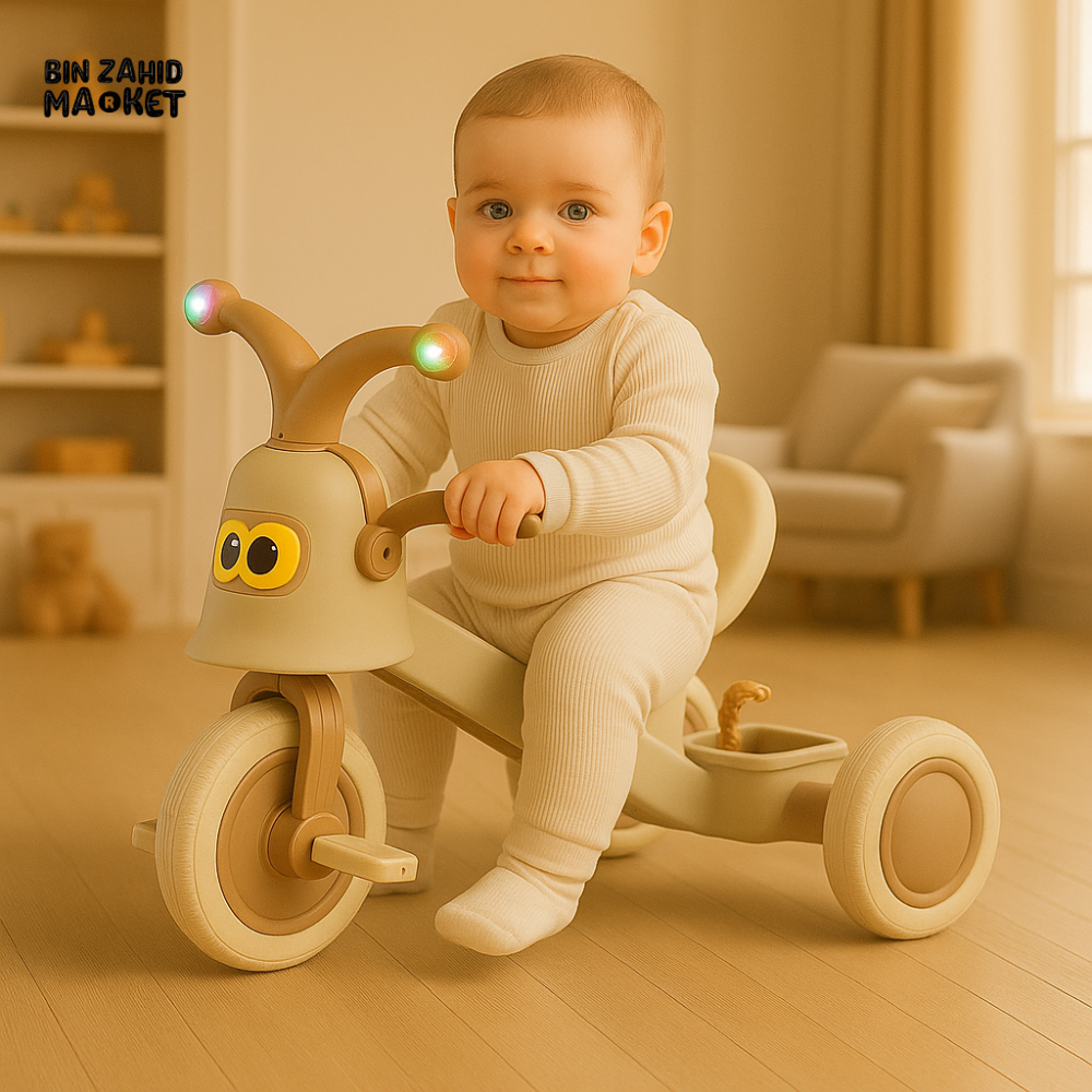 HAPPY BABY LED TRICYCLE FOR KIDS RIDE-ON CYCLE TOY - BEIGE