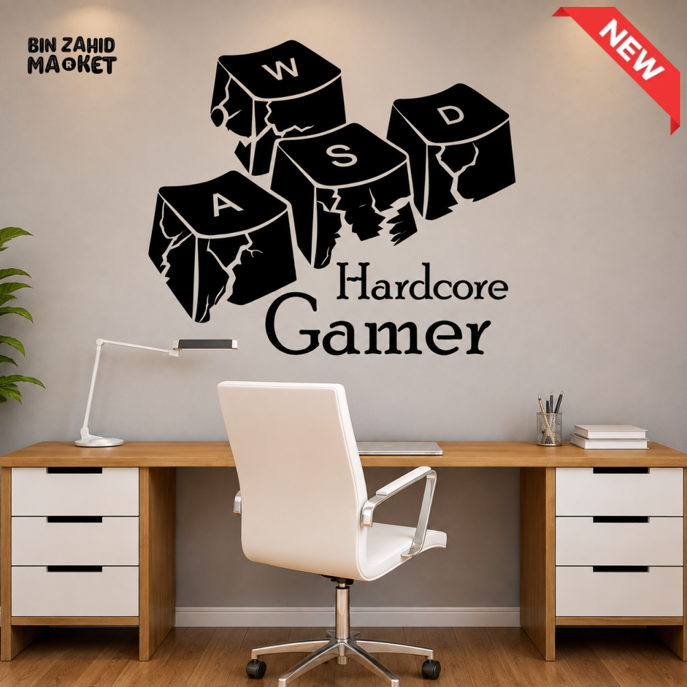 HARDCORE GAMER WASD GAMING WALL DECOR STICKER