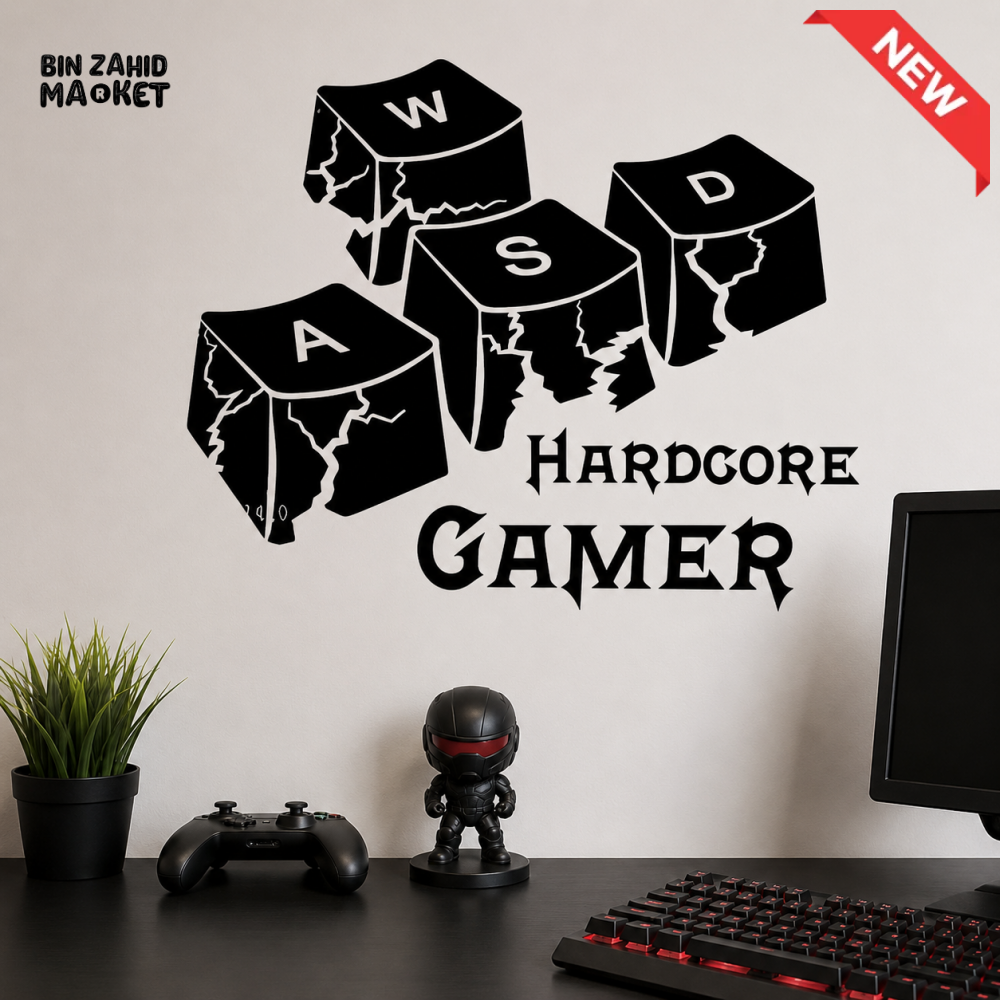 HARDCORE GAMER WASD GAMING WALL DECOR STICKER