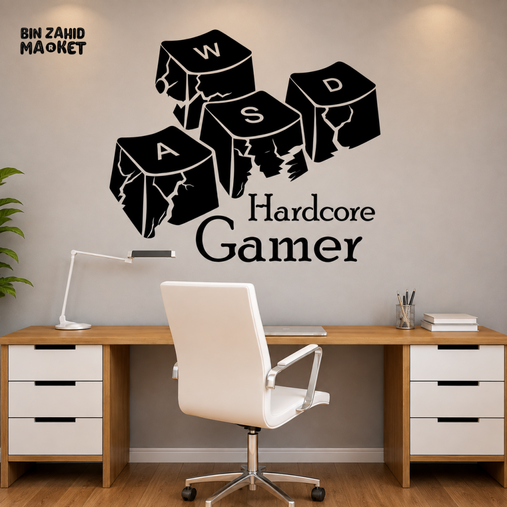 HARDCORE GAMER WASD GAMING WALL DECOR STICKER
