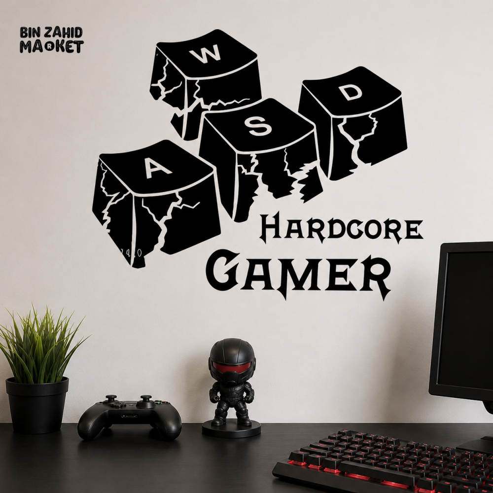 HARDCORE GAMER WASD GAMING WALL DECOR STICKER