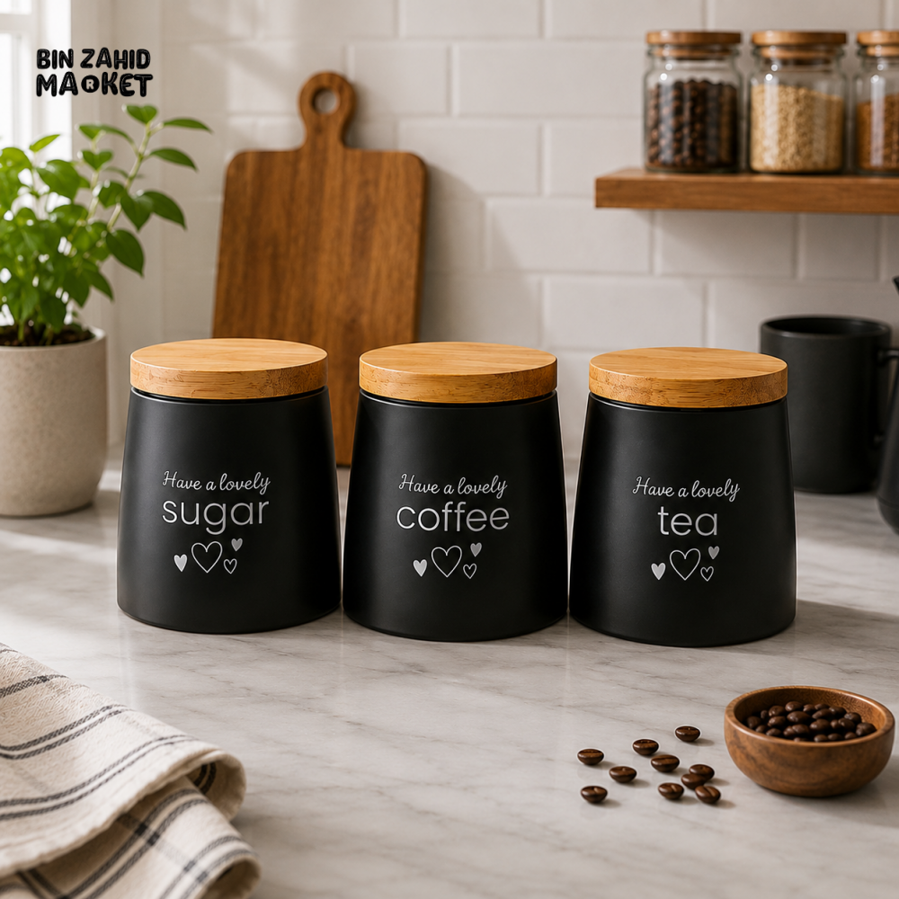 3 PCS KITCHEN STORAGE CANISTER SET - BLACK