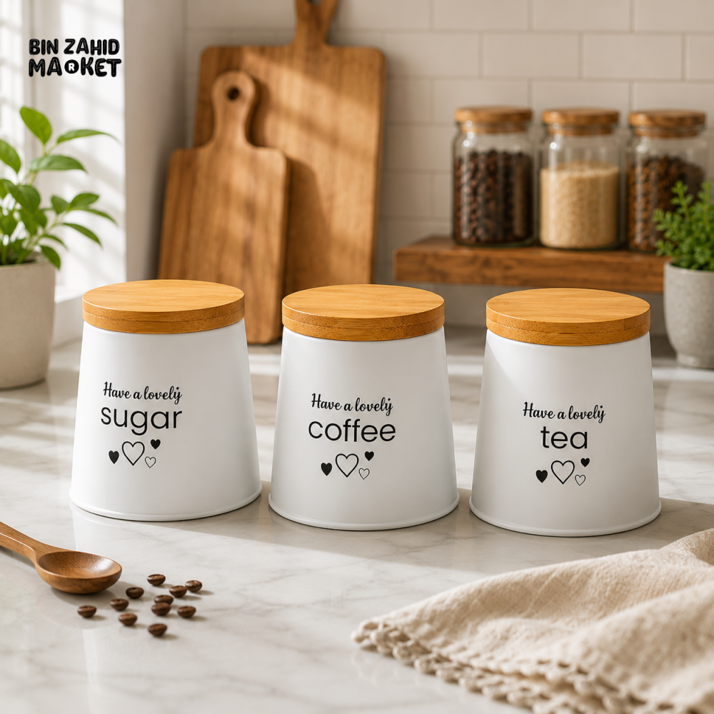 3 PCS KITCHEN STORAGE CANISTER SET - WHITE