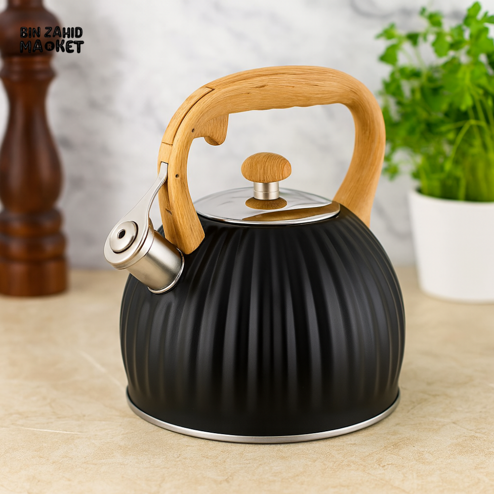 HAUSROLAND AURAKETTLE – TEA KETTLE WITH STAINLESS SPOUT & WOOD HANDLE - BLACK