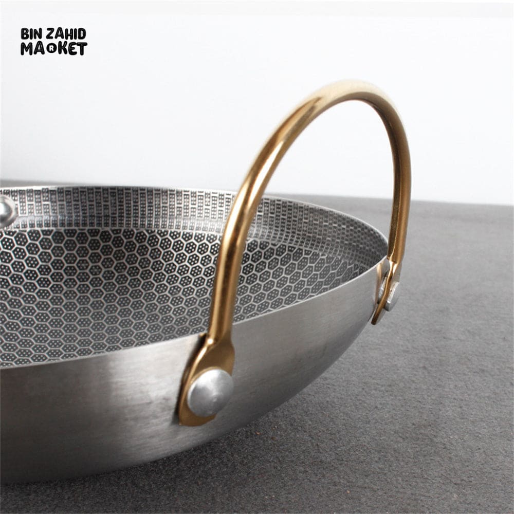 HEAVY DUTY THICK NON-STICK HONEYCOMB DRY POT – COMMERCIAL DOUBLE EAR WOK PAN