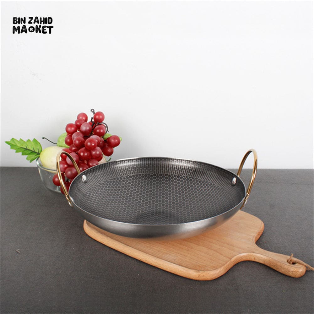 HEAVY DUTY THICK NON-STICK HONEYCOMB DRY POT – COMMERCIAL DOUBLE EAR WOK PAN