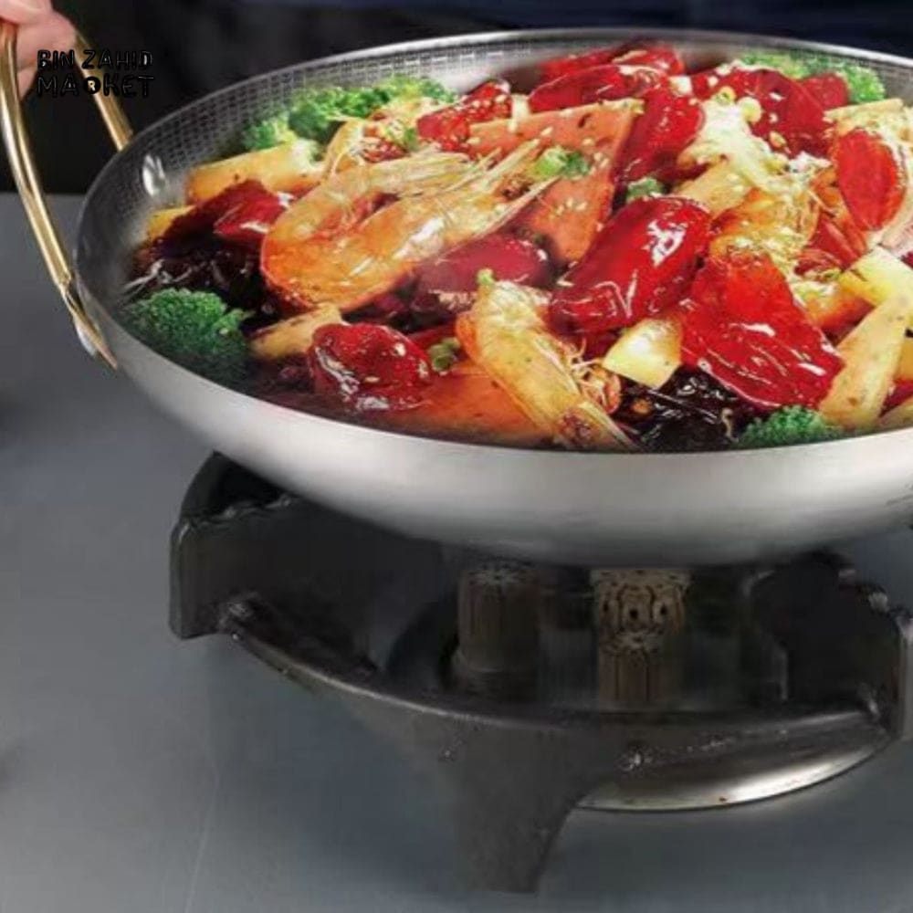 HEAVY DUTY THICK NON-STICK HONEYCOMB DRY POT – COMMERCIAL DOUBLE EAR WOK PAN