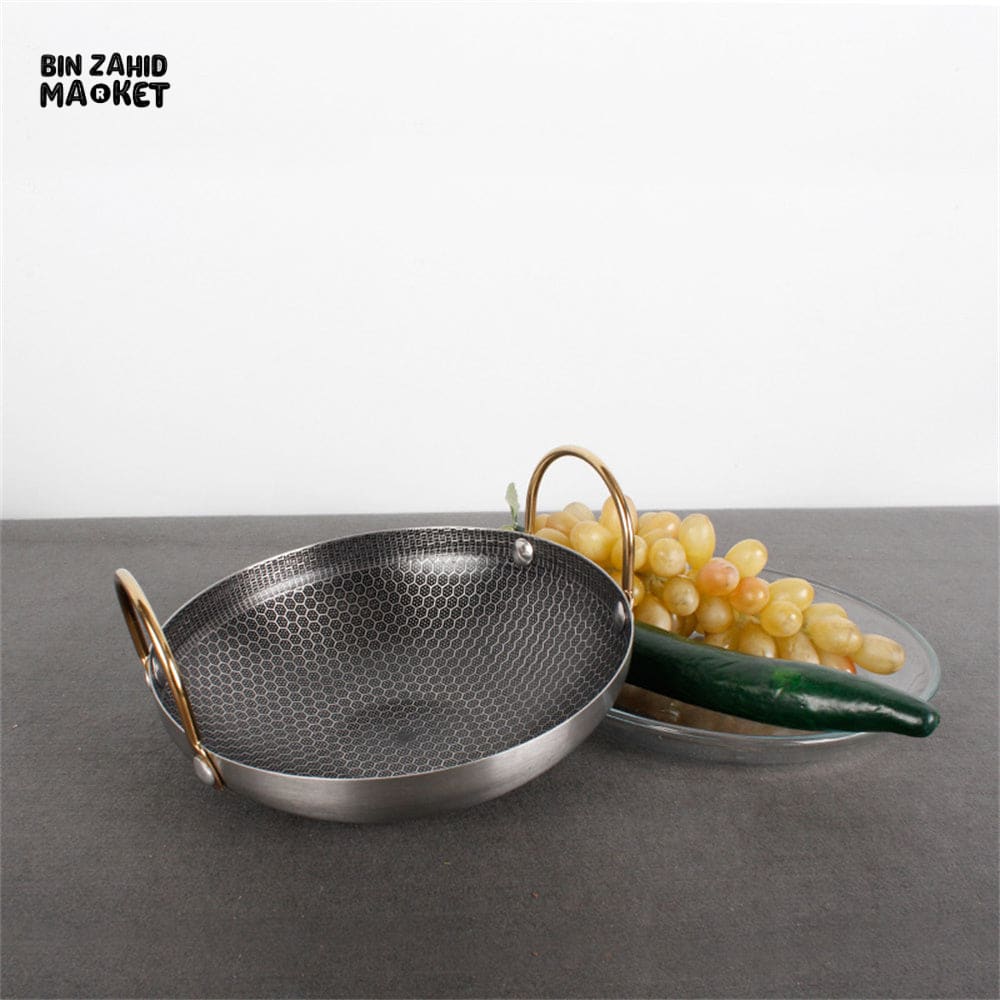 HEAVY DUTY THICK NON-STICK HONEYCOMB DRY POT – COMMERCIAL DOUBLE EAR WOK PAN