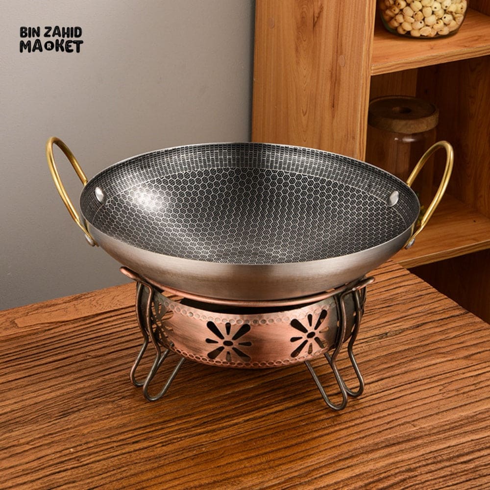 HEAVY DUTY THICK NON-STICK HONEYCOMB DRY POT – COMMERCIAL DOUBLE EAR WOK PAN