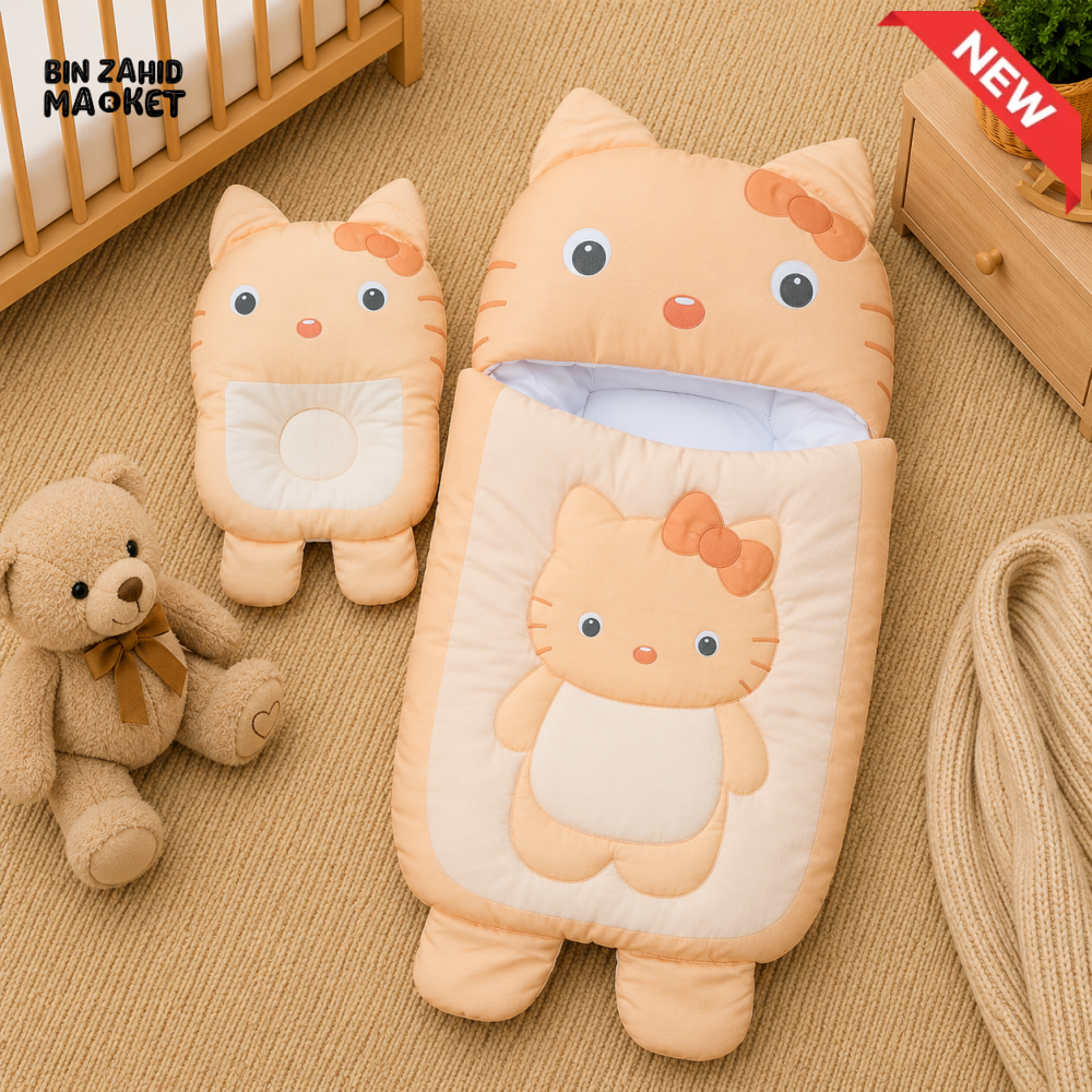 HELLO KITTY BABY SLEEPING BAG & PILLOW SET (PEACH)