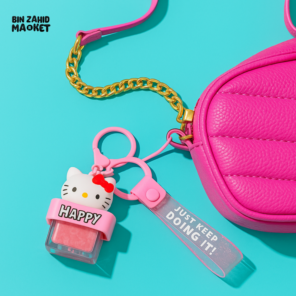 HELLO KITTY HAPPY SHAKER KEYCHAIN WITH QUOTE STRAP – AESTHETIC BAG CHARM - Key Holders