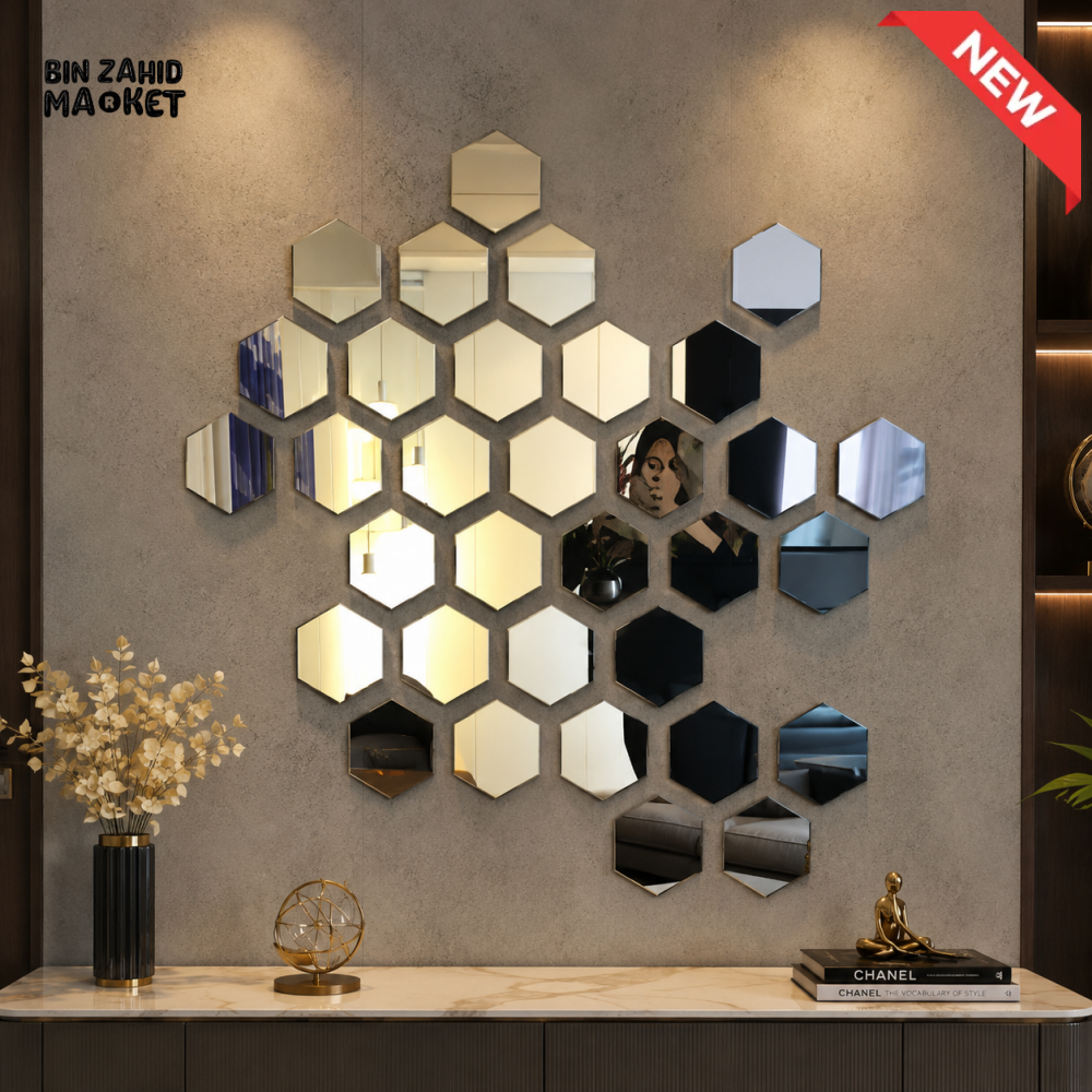HEXAGON HONEYCOMB DECORATIVE WALL MIRROR SET