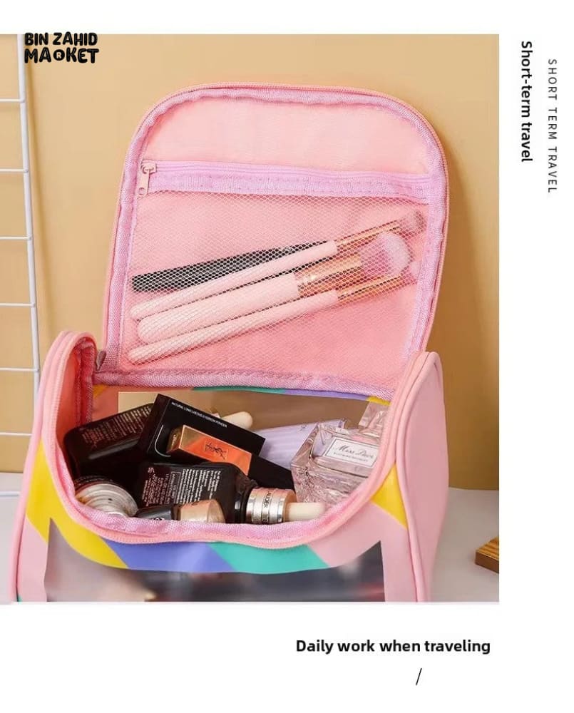 HIGH AESTHETIC TRANSPARENT TRAVEL MAKEUP TOILETRY BAG – LARGE CAPACITY WATERPROOF PORTABLE PU HANDHELD