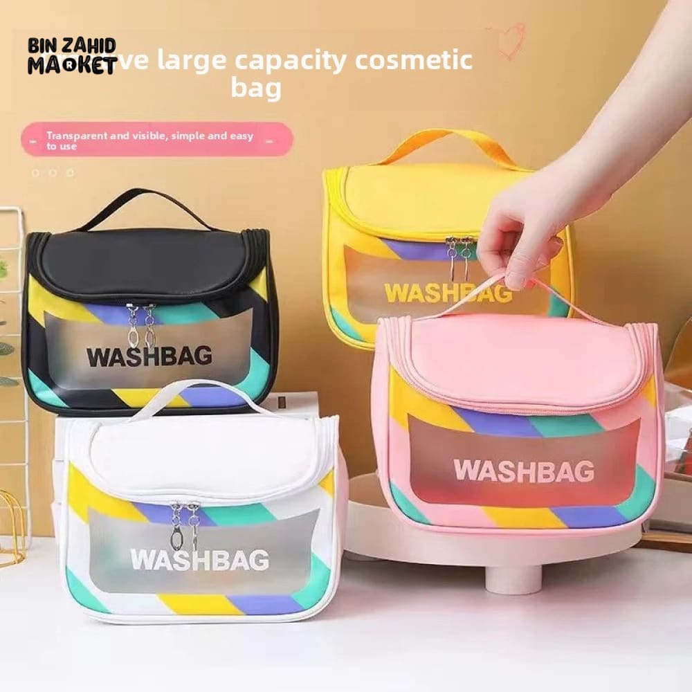 HIGH AESTHETIC TRANSPARENT TRAVEL MAKEUP TOILETRY BAG – LARGE CAPACITY WATERPROOF PORTABLE PU HANDHELD
