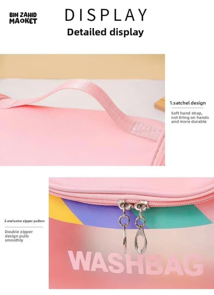 HIGH AESTHETIC TRANSPARENT TRAVEL MAKEUP TOILETRY BAG – LARGE CAPACITY WATERPROOF PORTABLE PU HANDHELD