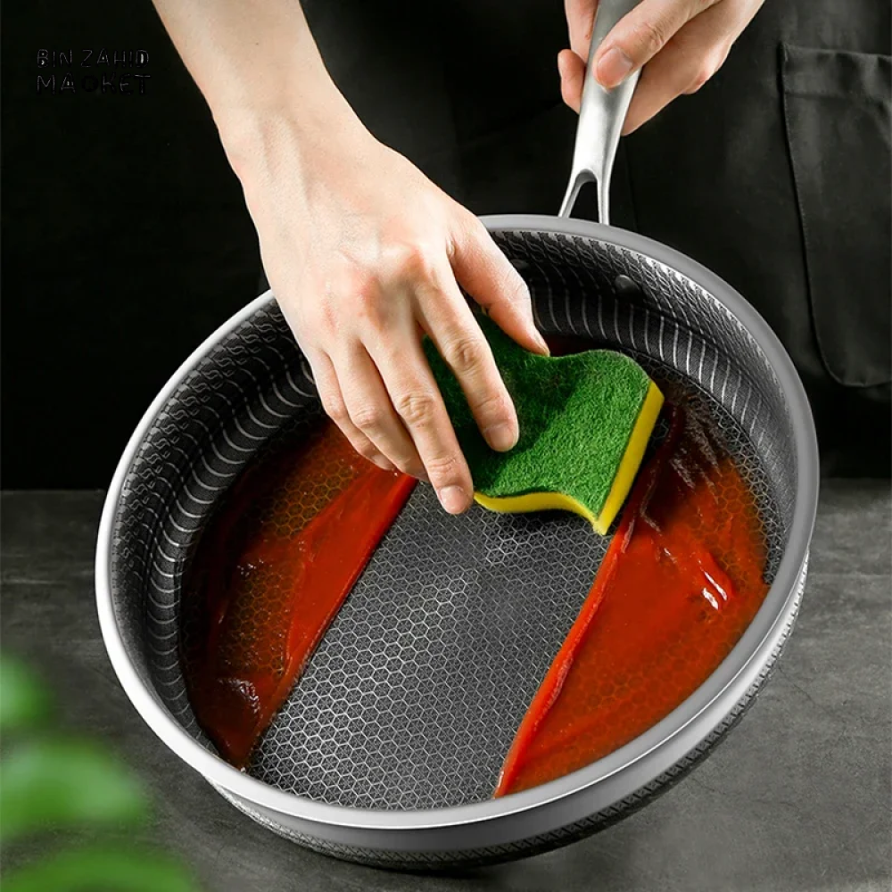 HIGH-QUALITY 316/304 SS FRYING PAN HONEYCOMB DESIGN NON-STICK SUITABLE FOR ALL COOKTOP