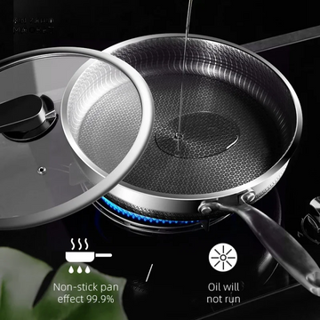 HIGH-QUALITY 316/304 SS FRYING PAN HONEYCOMB DESIGN NON-STICK SUITABLE FOR ALL COOKTOP