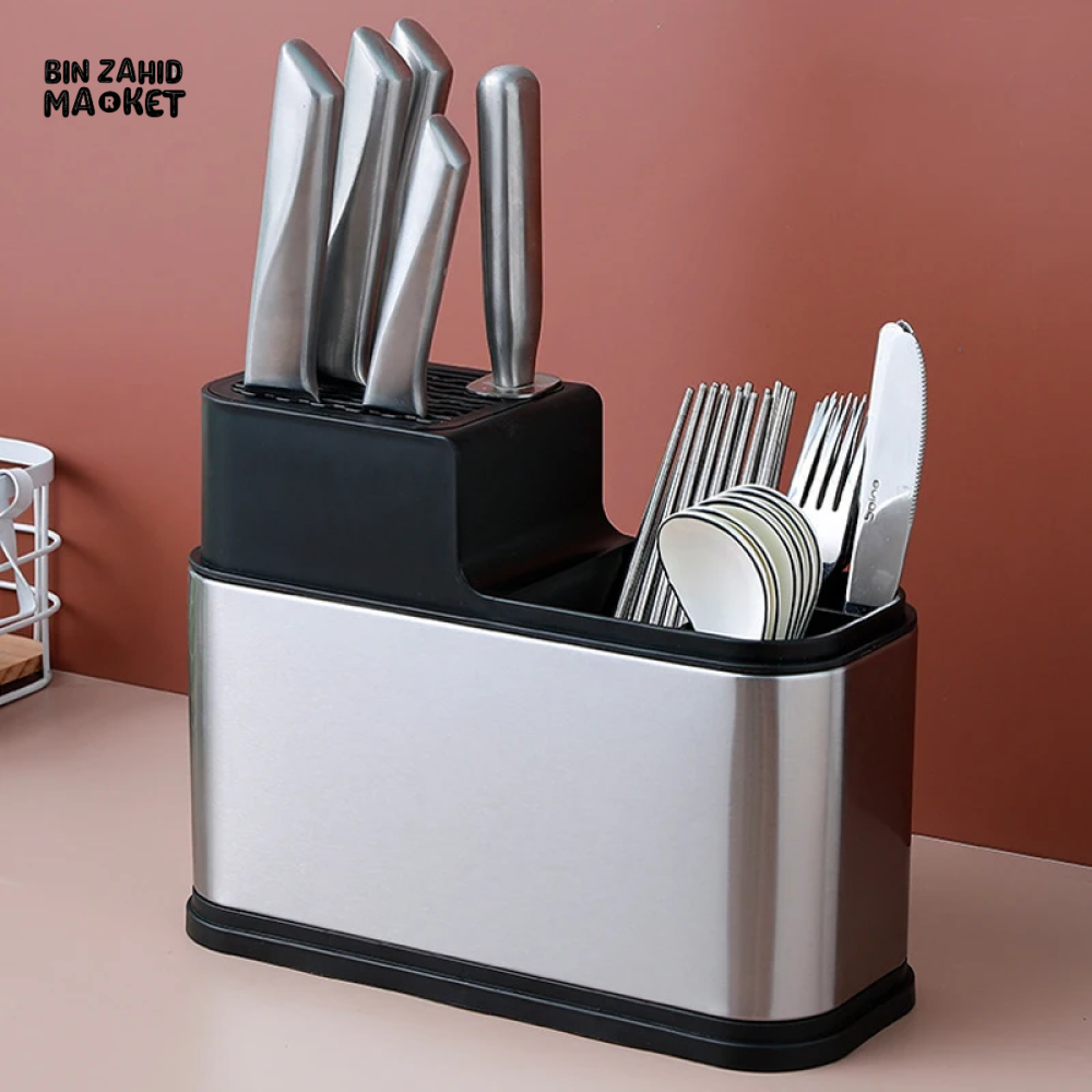 HIGH-QUALITY KNIFE ORGANIZER WITH SCISSOR HOLDER – STAINLESS STEEL